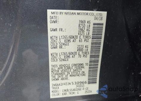 2018 Nissan Titan Xd Sv Gas from USA, damaged, VIN 1N6AA1F43JN530966